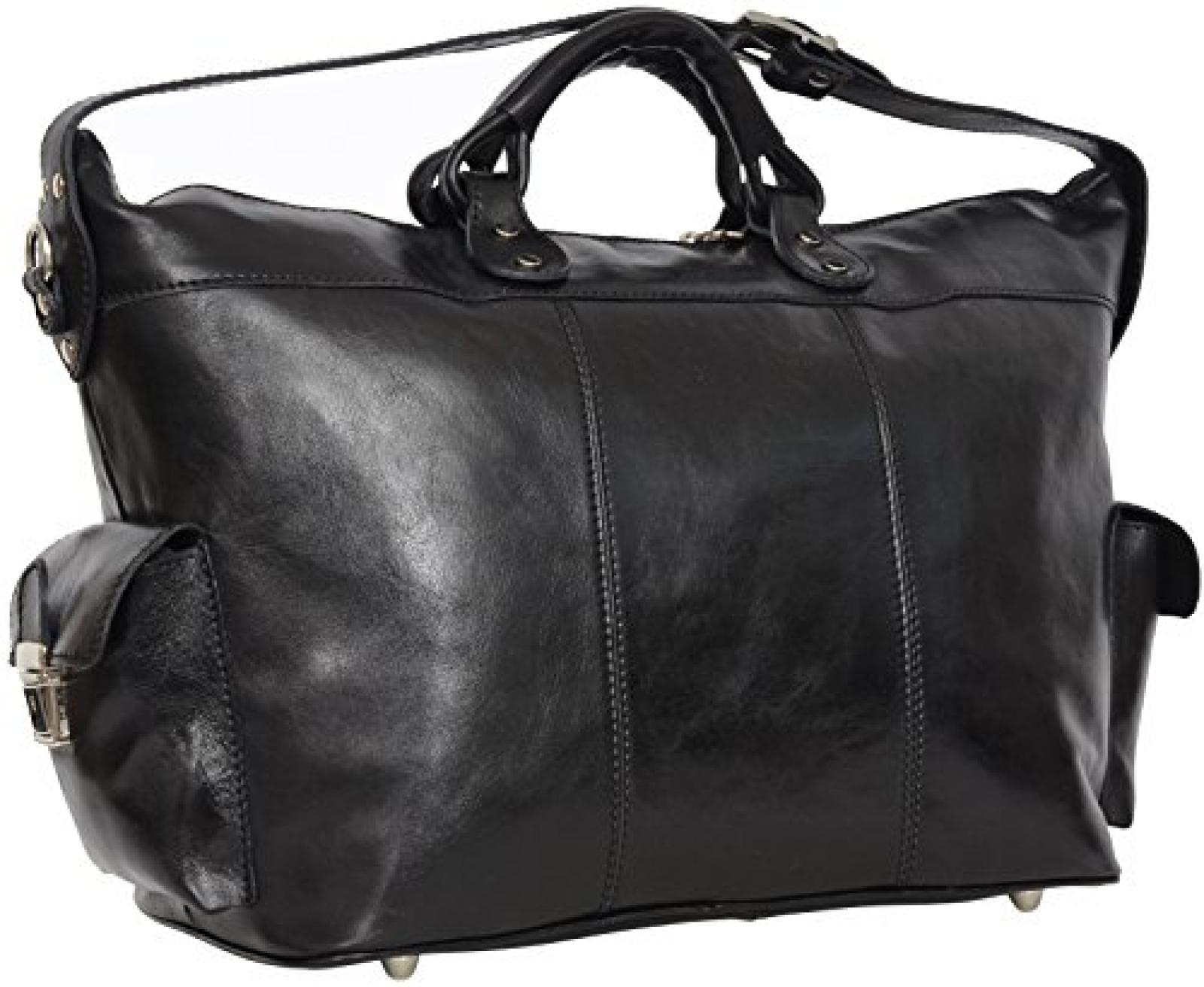 Gusti Leder studio "Lennox" elegante Reisetasche Made in Italy Lederreisetasche Sporttasche Ledersporttasche Weekender Traveller Tasche Handgep&auml;ck Reisegep&auml;ck Rindsleder Schultertasche Wochenendtrip Tasche Vintage echter Klassiker Schwarz 2R3-97-2 